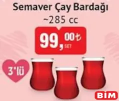 PAŞABAHÇE SEMAVER ÇAY BARDAĞI 3'LÜ